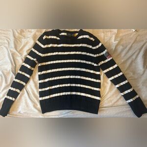 Polo Ralph Lauren Striped Cotton Cable Knit Flag Patch Sweater